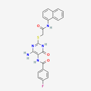 molecular formula C23H18FN5O3S B14102561 N-(4-amino-2-((2-(naphthalen-1-ylamino)-2-oxoethyl)thio)-6-oxo-1,6-dihydropyrimidin-5-yl)-4-fluorobenzamide 