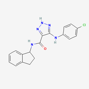 molecular formula C18H16ClN5O B14102687 5-((4-chlorophenyl)amino)-N-(2,3-dihydro-1H-inden-1-yl)-1H-1,2,3-triazole-4-carboxamide 