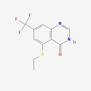 molecular formula C11H9F3N2OS B14102843 5-(Ethylsulfanyl)-7-(trifluoromethyl)-3,4-dihydroquinazolin-4-one 