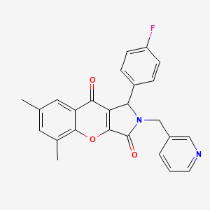 molecular formula C25H19FN2O3 B14103053 1-(4-Fluorophenyl)-5,7-dimethyl-2-(pyridin-3-ylmethyl)-1,2-dihydrochromeno[2,3-c]pyrrole-3,9-dione 