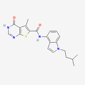 molecular formula C21H22N4O2S B14103066 4-hydroxy-5-methyl-N-[1-(3-methylbutyl)-1H-indol-4-yl]thieno[2,3-d]pyrimidine-6-carboxamide 