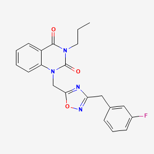 molecular formula C21H19FN4O3 B14103113 1-((3-(3-fluorobenzyl)-1,2,4-oxadiazol-5-yl)methyl)-3-propylquinazoline-2,4(1H,3H)-dione 