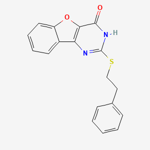 molecular formula C18H14N2O2S B14103218 2-[(2-phenylethyl)sulfanyl][1]benzofuro[3,2-d]pyrimidin-4(3H)-one 