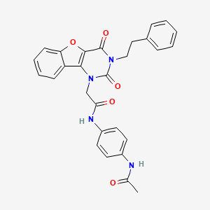 molecular formula C28H24N4O5 B14103282 N-[4-(acetylamino)phenyl]-2-[2,4-dioxo-3-(2-phenylethyl)-3,4-dihydro[1]benzofuro[3,2-d]pyrimidin-1(2H)-yl]acetamide 