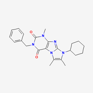 molecular formula C23H27N5O2 B14103352 2-Benzyl-6-cyclohexyl-4,7,8-trimethylpurino[7,8-a]imidazole-1,3-dione 