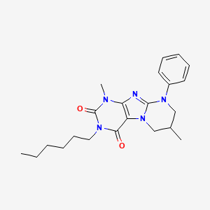 molecular formula C22H29N5O2 B14103398 3-hexyl-1,7-dimethyl-9-phenyl-7,8-dihydro-6H-purino[7,8-a]pyrimidine-2,4-dione 