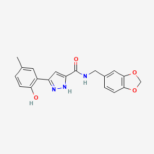 (5E)-N-(1,3-benzodioxol-5-ylmethyl)-5-(3-methyl-6-oxocyclohexa-2,4-dien-1-ylidene)-1,2-dihydropyrazole-3-carboxamide