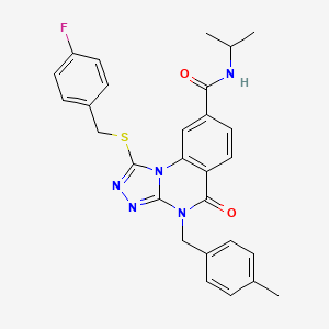 molecular formula C28H26FN5O2S B14103435 1-((4-fluorobenzyl)thio)-N-isopropyl-4-(4-methylbenzyl)-5-oxo-4,5-dihydro-[1,2,4]triazolo[4,3-a]quinazoline-8-carboxamide 