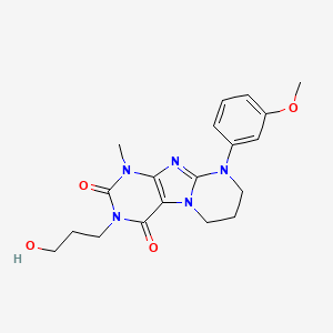 molecular formula C19H23N5O4 B14103514 3-(3-hydroxypropyl)-9-(3-methoxyphenyl)-1-methyl-6,7,8,9-tetrahydropyrimido[2,1-f]purine-2,4(1H,3H)-dione 