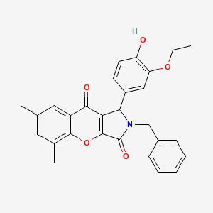 molecular formula C28H25NO5 B14103549 2-Benzyl-1-(3-ethoxy-4-hydroxyphenyl)-5,7-dimethyl-1,2-dihydrochromeno[2,3-c]pyrrole-3,9-dione 