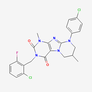 molecular formula C23H20Cl2FN5O2 B14103608 3-[(2-chloro-6-fluorophenyl)methyl]-9-(4-chlorophenyl)-1,7-dimethyl-7,8-dihydro-6H-purino[7,8-a]pyrimidine-2,4-dione 