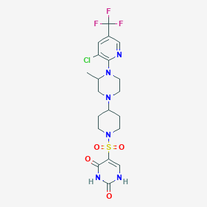 molecular formula C20H24ClF3N6O4S B14103627 5-[(4-{4-[3-Chloro-5-(trifluoromethyl)pyridin-2-yl]-3-methylpiperazin-1-yl}piperidin-1-yl)sulfonyl]-1,2,3,4-tetrahydropyrimidine-2,4-dione 