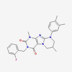 molecular formula C25H26FN5O2 B14103645 9-(3,4-dimethylphenyl)-3-[(2-fluorophenyl)methyl]-1,7-dimethyl-7,8-dihydro-6H-purino[7,8-a]pyrimidine-2,4-dione 