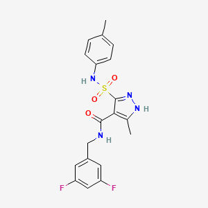 molecular formula C19H18F2N4O3S B14103695 N-(3,5-difluorobenzyl)-3-methyl-5-(N-(p-tolyl)sulfamoyl)-1H-pyrazole-4-carboxamide 