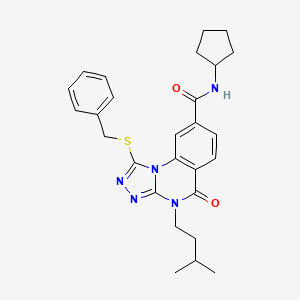 molecular formula C27H31N5O2S B14103711 1-(benzylthio)-N-cyclopentyl-4-isopentyl-5-oxo-4,5-dihydro-[1,2,4]triazolo[4,3-a]quinazoline-8-carboxamide 