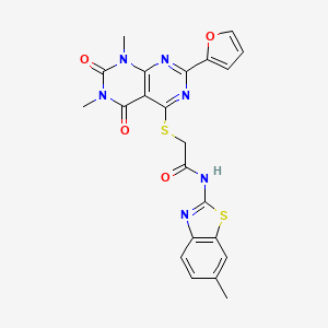 2-((2-(furan-2-yl)-6,8-dimethyl-5,7-dioxo-5,6,7,8-tetrahydropyrimido[4,5-d]pyrimidin-4-yl)thio)-N-(6-methylbenzo[d]thiazol-2-yl)acetamide