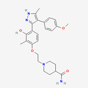 molecular formula C26H32N4O4 B14103839 1-[2-[3-hydroxy-4-[4-(4-methoxyphenyl)-5-methyl-1H-pyrazol-3-yl]-2-methylphenoxy]ethyl]piperidine-4-carboxamide 