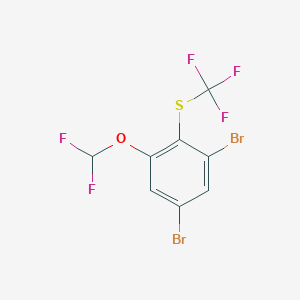 molecular formula C8H3Br2F5OS B1410385 1,5-Dibromo-3-difluoromethoxy-2-(trifluoromethylthio)benzene CAS No. 1803775-27-0