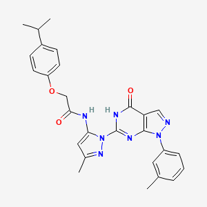 molecular formula C27H27N7O3 B14103962 2-(4-isopropylphenoxy)-N-(3-methyl-1-(4-oxo-1-(m-tolyl)-4,5-dihydro-1H-pyrazolo[3,4-d]pyrimidin-6-yl)-1H-pyrazol-5-yl)acetamide 