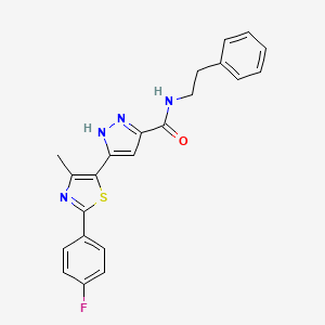 molecular formula C22H19FN4OS B14103976 3-(2-(4-fluorophenyl)-4-methylthiazol-5-yl)-N-phenethyl-1H-pyrazole-5-carboxamide 