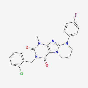 molecular formula C22H19ClFN5O2 B14104105 3-[(2-chlorophenyl)methyl]-9-(4-fluorophenyl)-1-methyl-7,8-dihydro-6H-purino[7,8-a]pyrimidine-2,4-dione 