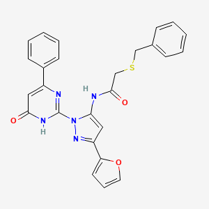 molecular formula C26H21N5O3S B14104139 2-(benzylthio)-N-(3-(furan-2-yl)-1-(6-oxo-4-phenyl-1,6-dihydropyrimidin-2-yl)-1H-pyrazol-5-yl)acetamide 