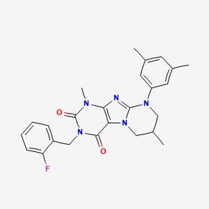 molecular formula C25H26FN5O2 B14104141 9-(3,5-dimethylphenyl)-3-[(2-fluorophenyl)methyl]-1,7-dimethyl-7,8-dihydro-6H-purino[7,8-a]pyrimidine-2,4-dione 