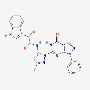 molecular formula C25H18N8O3 B14104157 2-(1H-indol-3-yl)-N-(3-methyl-1-(4-oxo-1-phenyl-4,5-dihydro-1H-pyrazolo[3,4-d]pyrimidin-6-yl)-1H-pyrazol-5-yl)-2-oxoacetamide 