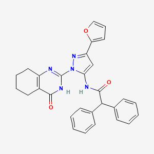 N-(3-(furan-2-yl)-1-(4-oxo-3,4,5,6,7,8-hexahydroquinazolin-2-yl)-1H-pyrazol-5-yl)-2,2-diphenylacetamide