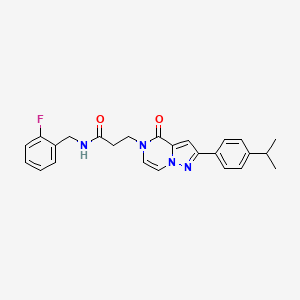 molecular formula C25H25FN4O2 B14104368 N-(2-fluorobenzyl)-3-{4-oxo-2-[4-(propan-2-yl)phenyl]pyrazolo[1,5-a]pyrazin-5(4H)-yl}propanamide 