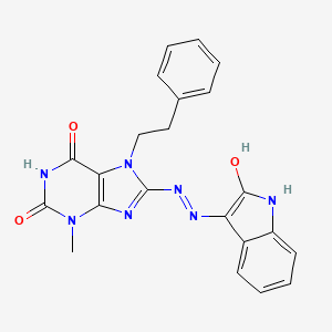 (Z)-3-methyl-8-(2-(2-oxoindolin-3-ylidene)hydrazinyl)-7-phenethyl-1H-purine-2,6(3H,7H)-dione