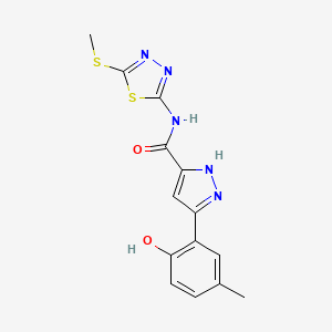 molecular formula C14H13N5O2S2 B14104409 5-(2-hydroxy-5-methylphenyl)-N-[5-(methylsulfanyl)-1,3,4-thiadiazol-2-yl]-1H-pyrazole-3-carboxamide 