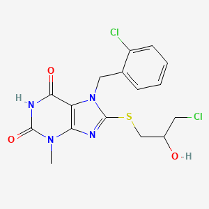 molecular formula C16H16Cl2N4O3S B14104430 8-(3-Chloro-2-hydroxypropyl)sulfanyl-7-[(2-chlorophenyl)methyl]-3-methylpurine-2,6-dione 