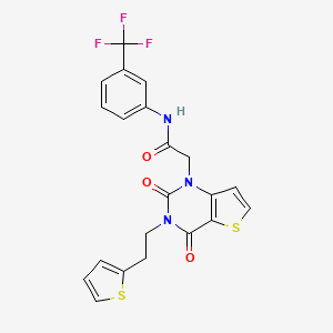 molecular formula C21H16F3N3O3S2 B14104484 2-(2,4-dioxo-3-(2-(thiophen-2-yl)ethyl)-3,4-dihydrothieno[3,2-d]pyrimidin-1(2H)-yl)-N-(3-(trifluoromethyl)phenyl)acetamide 