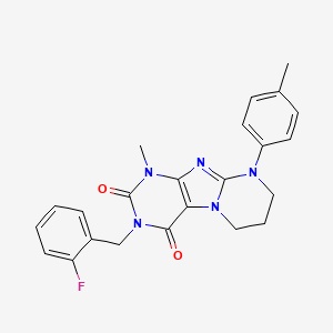 molecular formula C23H22FN5O2 B14104528 3-[(2-fluorophenyl)methyl]-1-methyl-9-(4-methylphenyl)-7,8-dihydro-6H-purino[7,8-a]pyrimidine-2,4-dione 