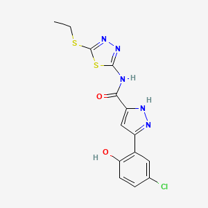 molecular formula C14H12ClN5O2S2 B14104599 5-(5-chloro-2-hydroxyphenyl)-N-[5-(ethylsulfanyl)-1,3,4-thiadiazol-2-yl]-1H-pyrazole-3-carboxamide 