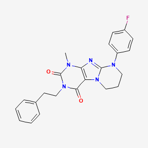 molecular formula C23H22FN5O2 B14104820 9-(4-fluorophenyl)-1-methyl-3-(2-phenylethyl)-6,7,8,9-tetrahydropyrimido[2,1-f]purine-2,4(1H,3H)-dione 