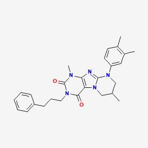 molecular formula C27H31N5O2 B14104870 9-(3,4-dimethylphenyl)-1,7-dimethyl-3-(3-phenylpropyl)-7,8-dihydro-6H-purino[7,8-a]pyrimidine-2,4-dione 