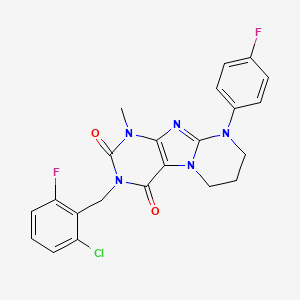 molecular formula C22H18ClF2N5O2 B14104913 3-[(2-chloro-6-fluorophenyl)methyl]-9-(4-fluorophenyl)-1-methyl-7,8-dihydro-6H-purino[7,8-a]pyrimidine-2,4-dione 