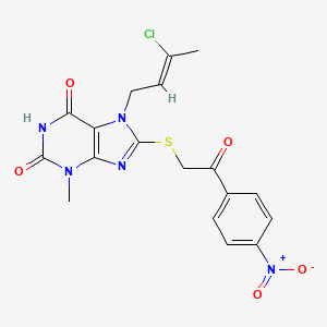 molecular formula C18H16ClN5O5S B14104988 (Z)-7-(3-chlorobut-2-en-1-yl)-3-methyl-8-((2-(4-nitrophenyl)-2-oxoethyl)thio)-1H-purine-2,6(3H,7H)-dione 