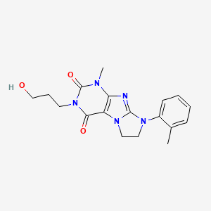 molecular formula C18H21N5O3 B14105104 3-(3-hydroxypropyl)-1-methyl-8-(2-methylphenyl)-7,8-dihydro-1H-imidazo[2,1-f]purine-2,4(3H,6H)-dione 