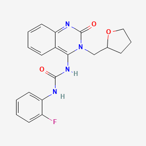 molecular formula C20H19FN4O3 B14105118 (E)-1-(2-fluorophenyl)-3-(2-oxo-3-((tetrahydrofuran-2-yl)methyl)-2,3-dihydroquinazolin-4(1H)-ylidene)urea 