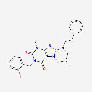 molecular formula C25H26FN5O2 B14105209 3-(2-fluorobenzyl)-1,7-dimethyl-9-(2-phenylethyl)-6,7,8,9-tetrahydropyrimido[2,1-f]purine-2,4(1H,3H)-dione 