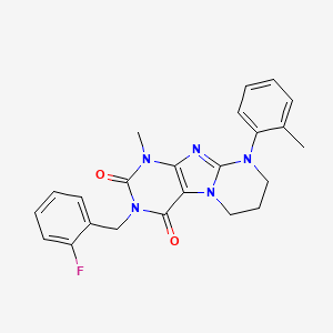 molecular formula C23H22FN5O2 B14105229 3-[(2-fluorophenyl)methyl]-1-methyl-9-(2-methylphenyl)-7,8-dihydro-6H-purino[7,8-a]pyrimidine-2,4-dione 