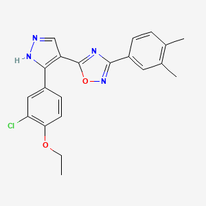 molecular formula C21H19ClN4O2 B14105320 5-(3-(3-chloro-4-ethoxyphenyl)-1H-pyrazol-4-yl)-3-(3,4-dimethylphenyl)-1,2,4-oxadiazole 