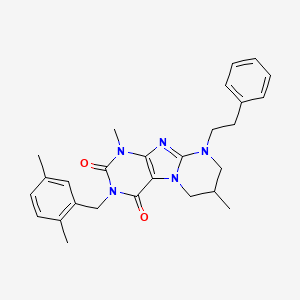 molecular formula C27H31N5O2 B14105407 3-(2,5-dimethylbenzyl)-1,7-dimethyl-9-(2-phenylethyl)-6,7,8,9-tetrahydropyrimido[2,1-f]purine-2,4(1H,3H)-dione 