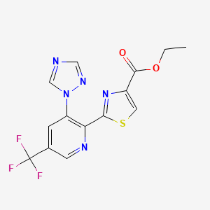molecular formula C14H10F3N5O2S B1410549 2-(3-(1H-1,2,4-三唑-1-基)-5-(三氟甲基)吡啶-2-基)噻唑-4-羧酸乙酯 CAS No. 1823184-26-4