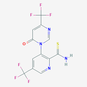 molecular formula C12H6F6N4OS B1410571 3-(6-氧代-4-(三氟甲基)嘧啶-1(6H)-基)-5-(三氟甲基)吡啶-2-硫代氨基甲酰胺 CAS No. 1823187-97-8
