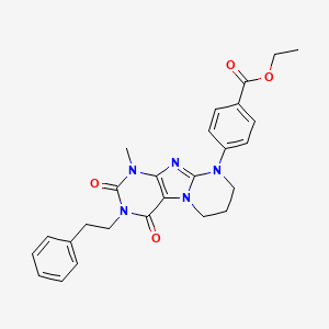 ethyl 4-[1-methyl-2,4-dioxo-3-(2-phenylethyl)-1,2,3,4,7,8-hexahydropyrimido[2,1-f]purin-9(6H)-yl]benzoate