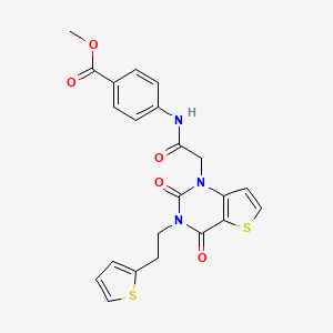 molecular formula C22H19N3O5S2 B14106587 methyl 4-[({2,4-dioxo-3-[2-(thiophen-2-yl)ethyl]-3,4-dihydrothieno[3,2-d]pyrimidin-1(2H)-yl}acetyl)amino]benzoate 